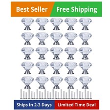 25 Pack Drawer Knobs Diamond Shaped Crystal Glass 30mm Cabinet Knobs Pull Han...