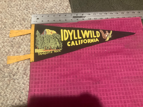 Rare VTG Idyllwild CA Souvenir BANNER Pennant CALIFORNIA Tahquitz Rock SHIP FAST
