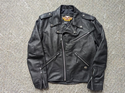 Vintage USA Made HARLEY DAVIDSON Lederjacke L schwarz Biker Motorrad 1990er