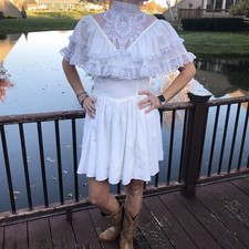 Vintage Gunne Sax Romantic Renaissance Bridal Lace Mini Dress White Cottagecore