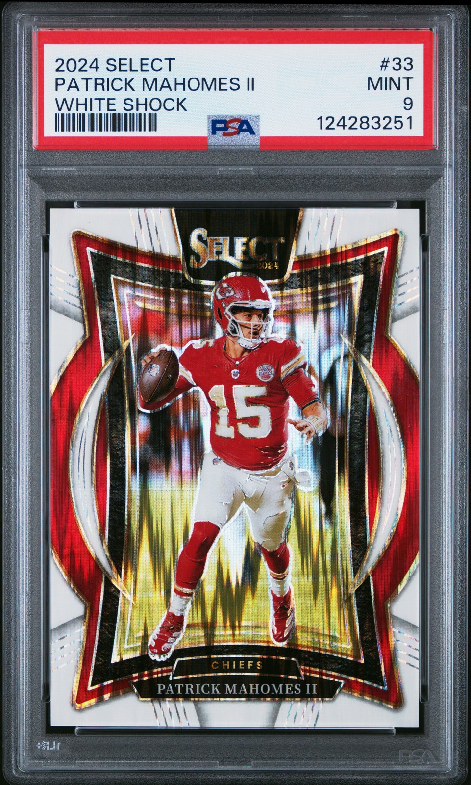 2024 Panini Select #33 Patrick Mahomes II White Shock Prizm /199 PSA 9