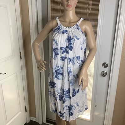 Bellambra Linen Dress White Blue Floral Toile Italy Couture Resort