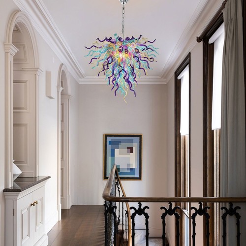 Luxury Hand Blown Glass Chandelier Light Multicolor Art Deco Ceiling Fixture - Picture 6 of 12