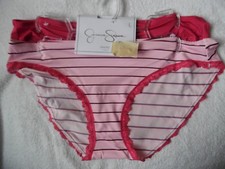 TWO NYLON SPANDEX JESSICA SIMPSON BIKINIS PANTIES PINK, L. PINK STRIPE SMALL S