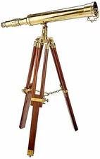 18" Brass Nautical Spyglass Polish Telescope With Brown Wooden Tripod Stand Gift
