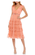 MAC DUGGAL 9081 TIERED RUFFLE CHIFFON APRICOT MIDI DRESS sz 4