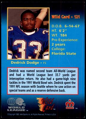 Dedrick Dodge #121 1992 Wild Card WLAF | eBay