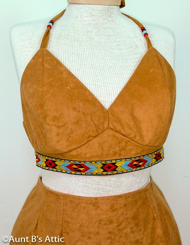 Amerikanische Ureinwohner sexy freche Cherokee Damen 3-teiliges BH Wildlederimitat Kostüm SM - Bild 3 von 4