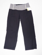 Lululemon Black Athletic Capris W/ Black & White Striped Waistband, Size 4