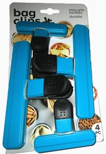 Kitchen BAG CLIP SET ~ 4 Count  ~ Blue ~ Easy Grip Handles