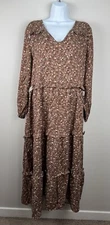 Rylee + Cru Mabel Dress Womens Size XL Brown Long Sleeve Floral Cottagecore NWT