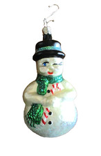 Old World Christmas, 2000, Glass 'Winking' Snowman Ornament, 6" x 2.75" x 2.5"