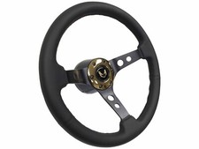 1969-89 Firebird Genuine Leather 6 Bolt Steering Wheel Black Kit Gold Trim Ring
