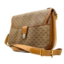 GUCCI Vintage Micro GG PVC Leather Shoulder Bag Beige Brown Gold Purse Authentic