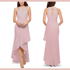 NEW BETSY ADAM  14  Halter Keyhole Cascade Ruffle Evening Gown Rose Pink J769
