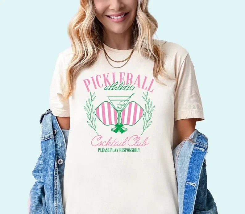Pickleball Cocktail Club T Shirt, Long Sleeve, Sweatshirt and Hoodie.
