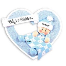 Personalized Heartily Yours Baby's First Christmas Ornament - Boy