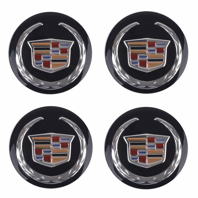 4x 65MM CADILLAC BLACK WHEEL CENTER CAP DECAL STICKER ESCALADE STS CTS