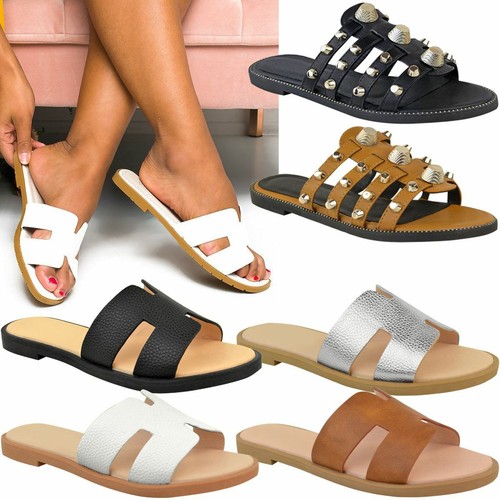 ladies flat slip on sandals
