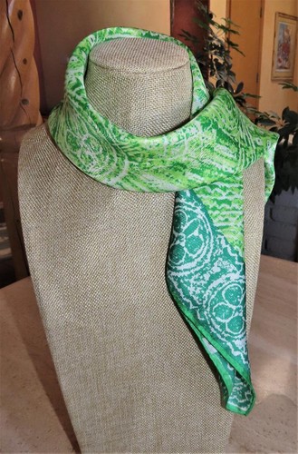 Vera Neumann square floral scarf; 26x26; poly; blue-green, green, white - Picture 2 of 11