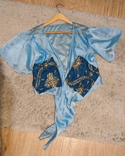 Bauchtanz-Oberteil zum Binden, helltürkis mit schönem indischem Muster bestickt