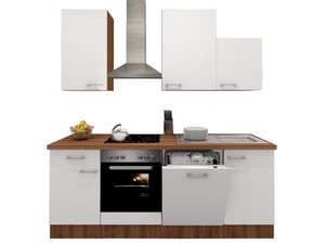 Kuchenzeile 220 Cm Weiss Nussbaum Dekor Mit Herd Geschirrspuler Spule Como Ebay