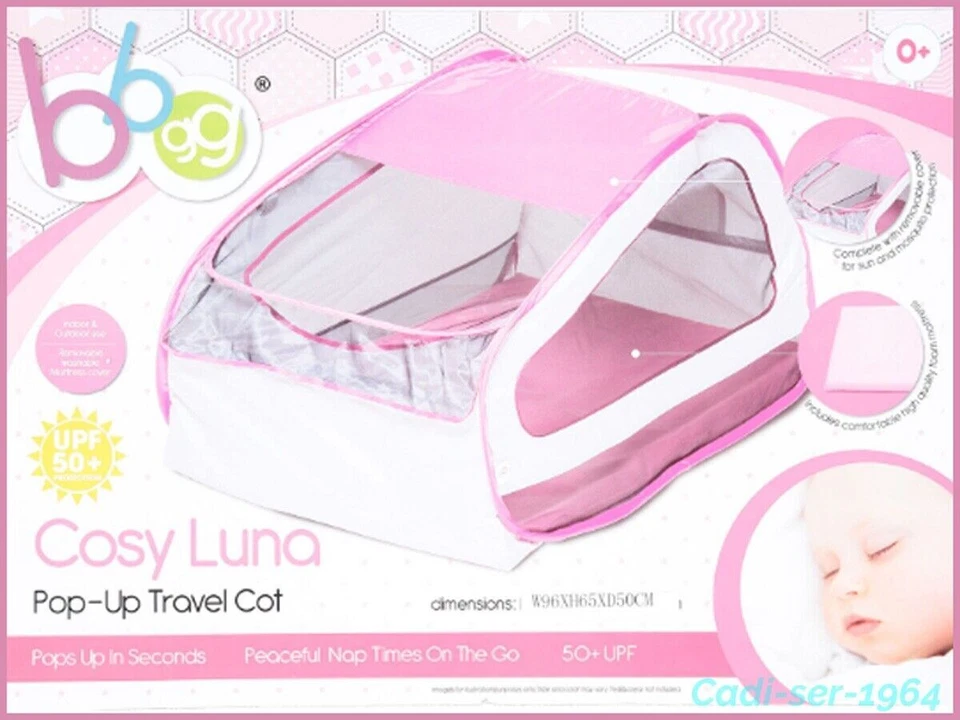 Cosy Luna Pop-up Travel Cot with 50+ UPF Cover Camping Baby Cot PINK BBGG NEW  - Image 2 of 4