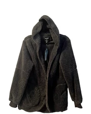 NWT Ashley by 26 International Medium Womens Fuzzy Coat Jacket w/ Pockets & Hood
