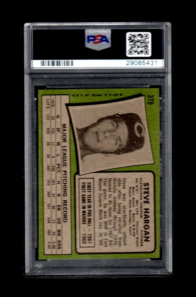 1971 TOPPS #375 STEVE HARGAN Cleveland Indians PSA 8 NM-MT HIGH END! - Image 2 of 2