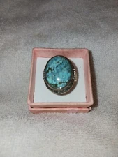 Size 7 Sterling Artisan Ring Made With 20x15mm Blue Moon Natural Turquoise (710)