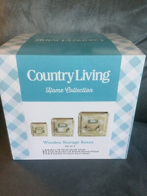 COUNTRY LIVING CRACKER BARREL SET OF 3 WOODEN STORAGE BOXES - EXCLUSIVE NEW 