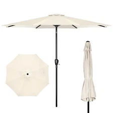 9ft Umbrella Outdoor with 8 Sturdy Ribs Push Button Tilt for Pool Garden Beige