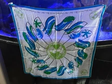 1964-65 N.Y. World's Fair rayon Scarf unisphere flags green blue #13