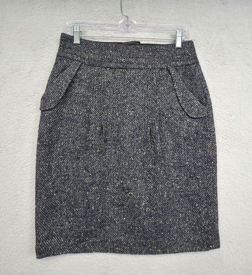 Falda CAbi Mujer 6 Azul Blair Lana Tweed Recta Preppy Academia Cápsula Trabajo Foto 3 de 4