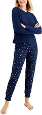 New Jenni Women Long Sleeve Waffle Pajama Top and Jogger Set, Holiday Lights, L