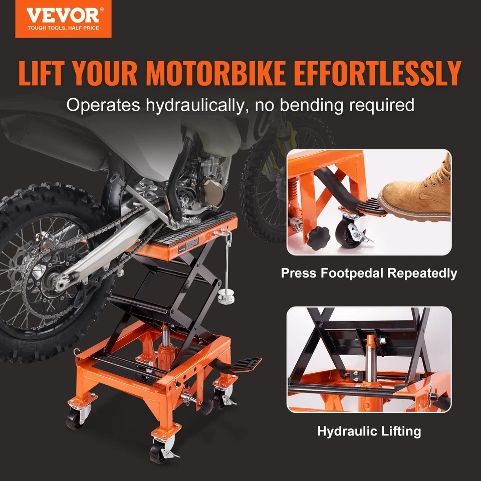 VEVOR Hydraulic Motorcycle Lift Table 350 LBS Dirt Bike Scissor Jack Stand Foto 2 de 4