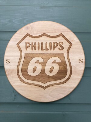 Engraved wooden Phillips Petrol sign-Man Cave-Garage-Workshop