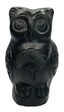 Handcrafted Folk Art Black Pottery Owl Bird Figure READ DESCRIPTION