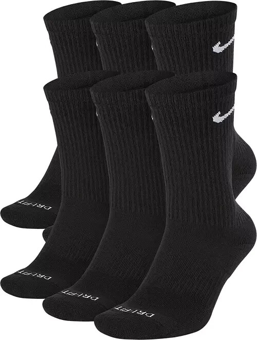 Nike Crew Socks 6-Pack Cotton Black Men’s Medium SX7666-010 6-8