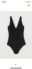 BNWT H M Black V-neck Body With Lace In Size UK4.