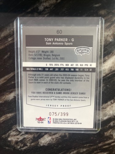 Tony Parker Limited Edition, Jersey Proof Fleer, 03/399 - Bild 2 von 2