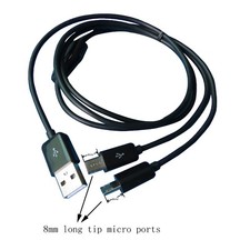 1m 3ft black 2 in 1 micro usb data charger cable with 8mm long tip micro ports