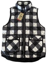 Woolrich Down Filled Quilted Puffer Vest Women  s Medium B/W Plaid NWT MSRP 55