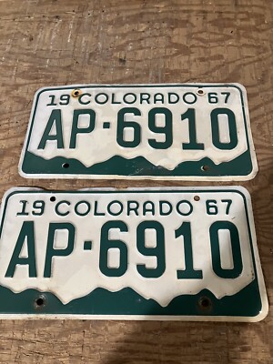 Pair Nice 1967 Colorado License Plates- Passenger Car. Free Shipping