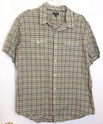 Apt 9 Shirt Mens XL Short Sleeve Button Green White Plaid 100% Cotton #L-77