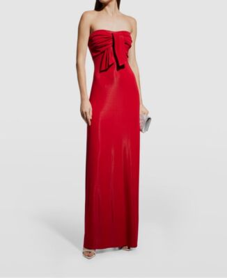 $685 Ramy Brook Women's Red Draped Twisted Front Strapless Rein Dress Size 16
