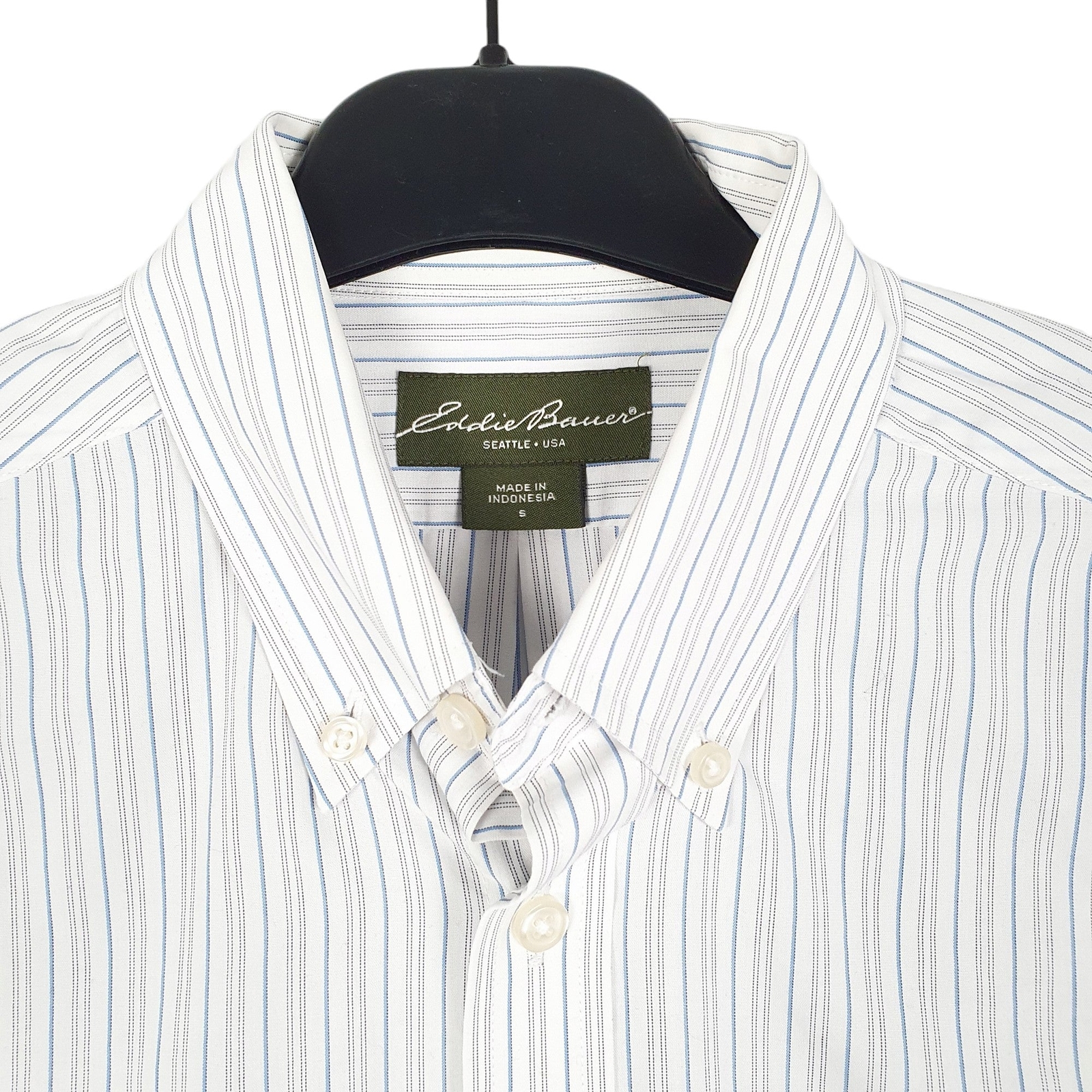 EDDIE BAUER White Striped Shirt Long Sleeve Casual Cotton Mens S image 2