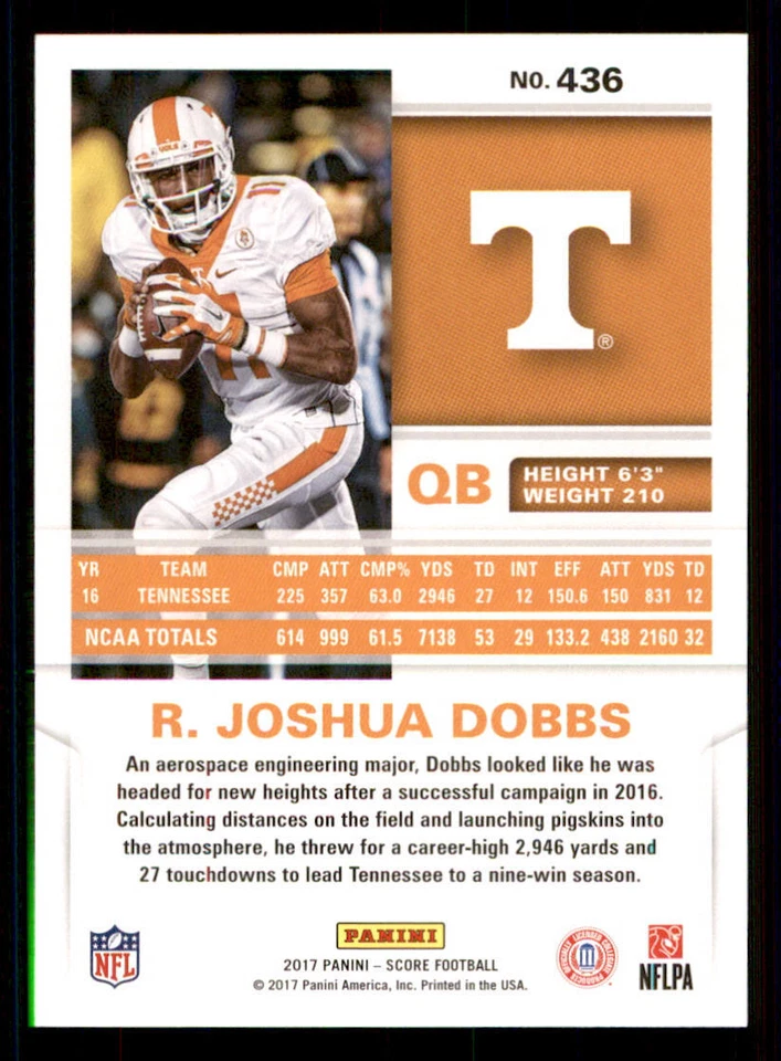 2017 Score #436 R. Joshua Dobbs RC - Image 2 of 2