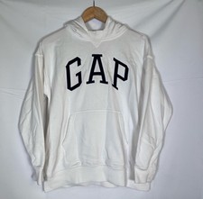 Gap Sweatshirt Teen 14/16 White Hoodie Front Pocket Big Logo Pullover