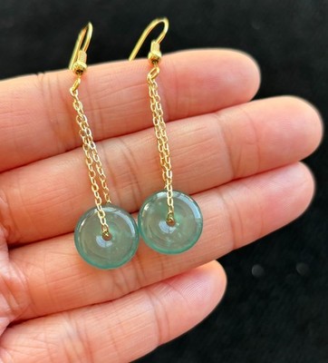 Highly Icy Green Donut Jadeite Jade Earrings, 100% Untreated Certified Genuine